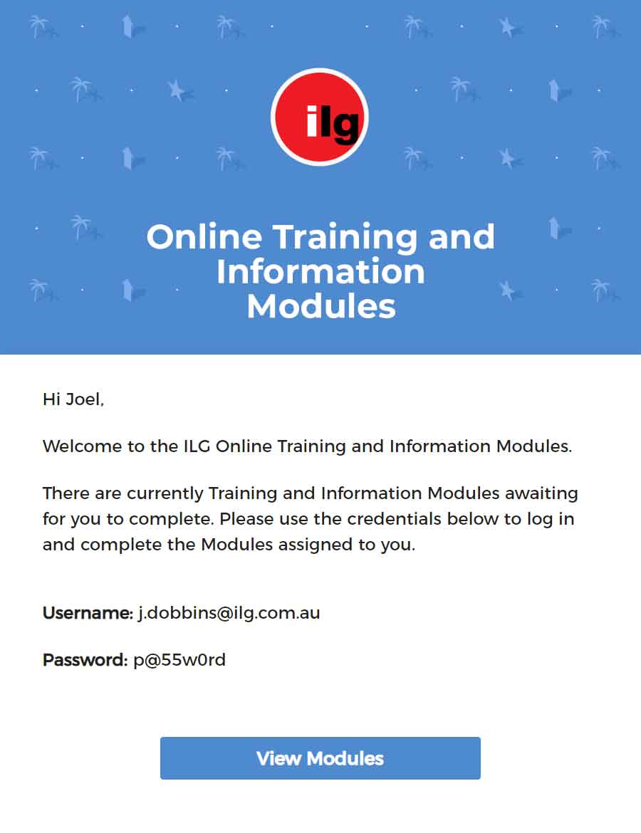 ILG Training Induction Email